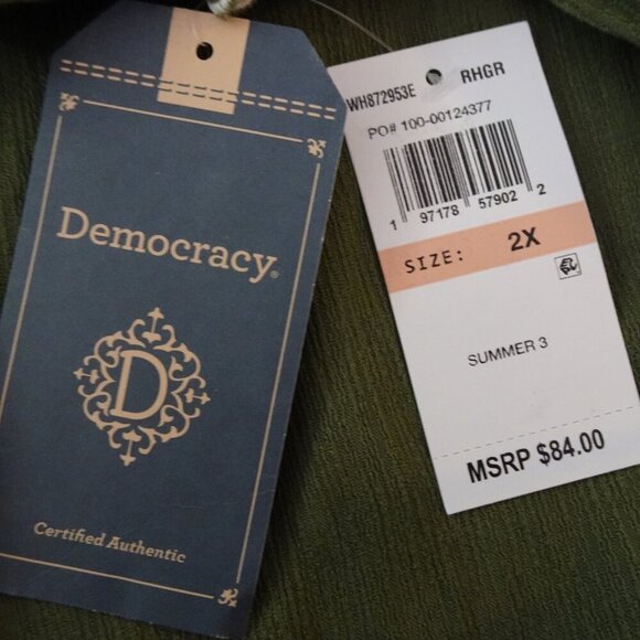 Democracy Embroidered Top Women's Plus Size 2X Green Puff Sleeve Boho Peasant - Picture 7 of 9